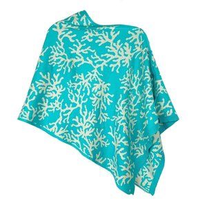 Turquoise Cream Button Wrap Cape Shawl Poncho